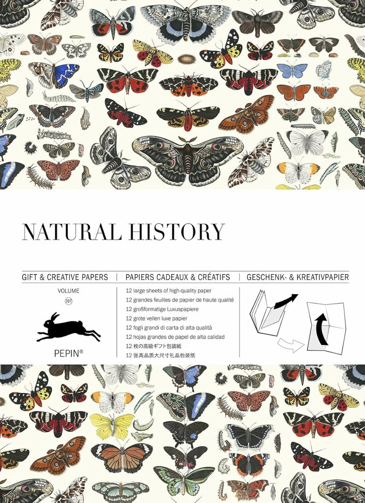 This beautiful gift and creative paper book contains a 4-page introduction and 12 large sheets of high-quality wrapping paper.  Each different design features an archive quality, vintage style print, taken from the natural world.  Prints include butterflies, bugs, plants, birds and sea life. Each sheet: 19.5" x 27.5".