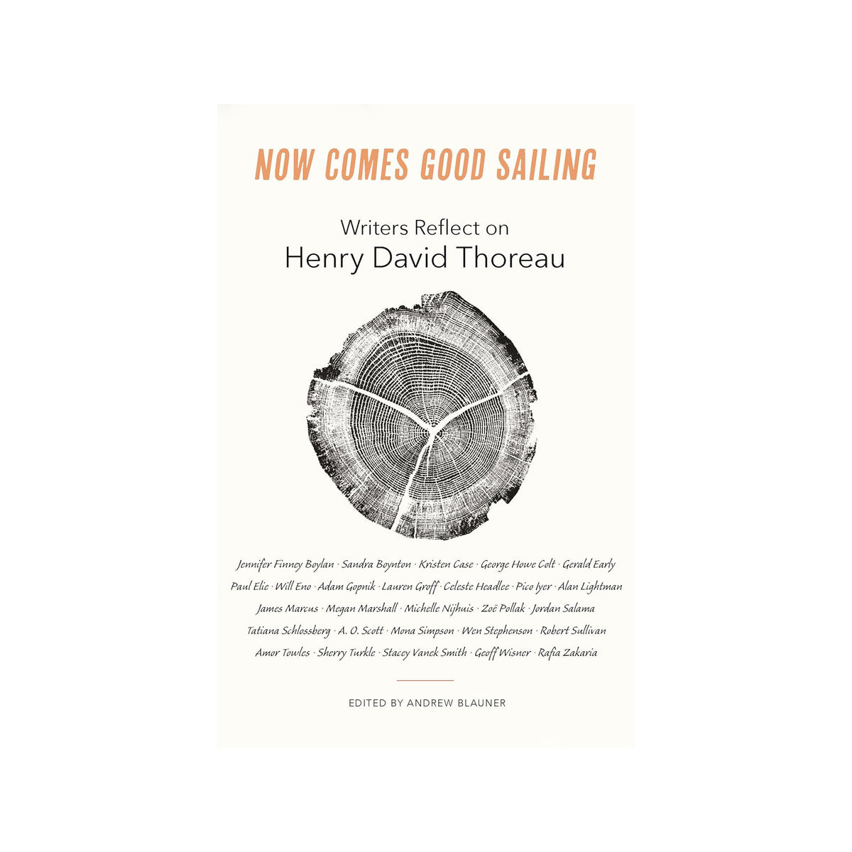 Book cover with tree ring design and text about Henry David Thoreau on a white background
