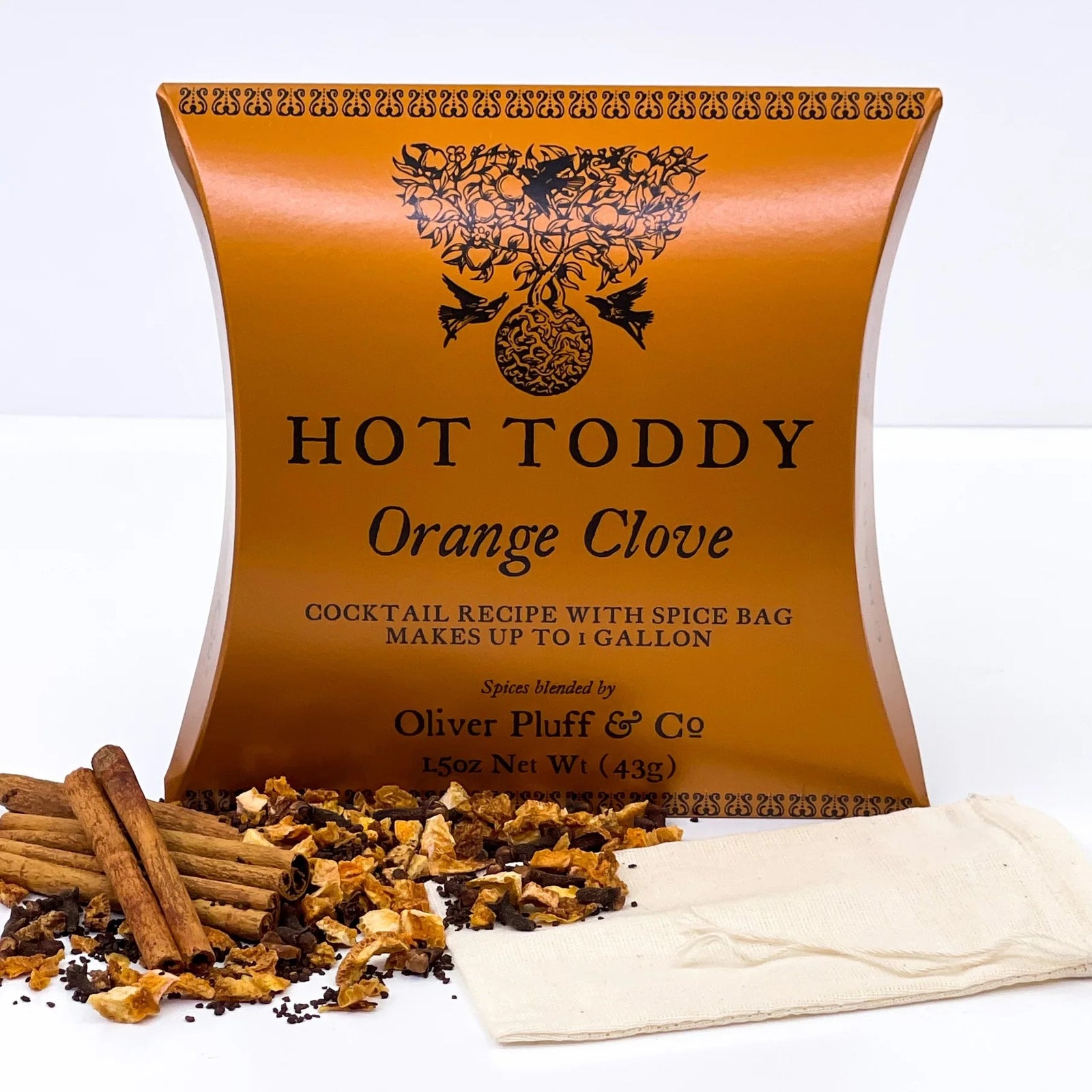 A Soothing Tonic of Hot Water, Spices, Whiskey, and Honey. A favorite winter warmer, the hot toddy is sipped as a soothing tonic before bedtime, or as relief to cold, wet weather. Ingredients: Cinnamon Sticks, Orange Peel, Roasted Chicory, Cloves Cocktail recipe with spice bag - 1.5oz Spices - Brews 1 Gallon