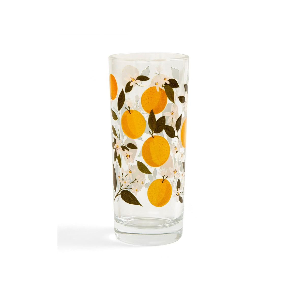 Perfectly sized for serving your favorite juices, smoothies, or refreshing beverages, this charming orange orchard-motif juice glass adds a touch of zest to any occasion. Whether you&#39;re enjoying a leisurely breakfast or hosting a gathering with friends, this pretty glass will spark joy and conversation.