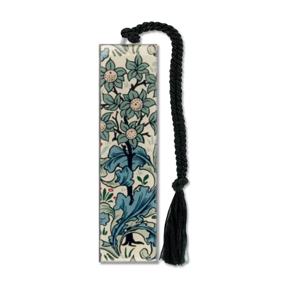 Metal bookmark. Inspired by Orchard designed by John Henry Dearle (British, 1860-1932). Made by Morris and Company (British, 1861-1940). Acanthus leaves were a pervasive motif in William Morris's work. Solid brass with non-tarnishing silver finish Giclee print.