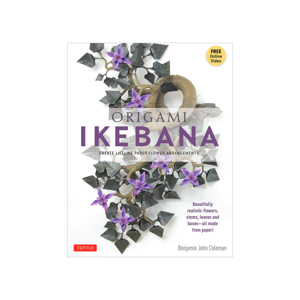 Book cover of Origami Ikebana with a photo of paper flowers on a white background. 
