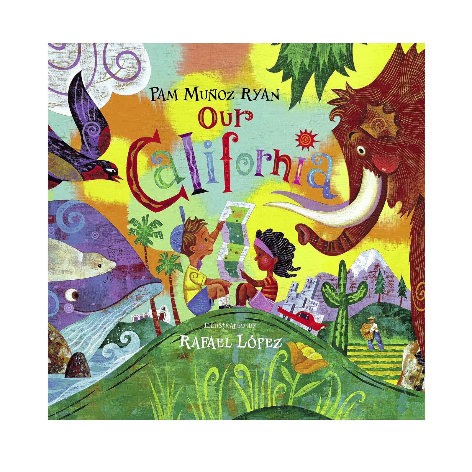 Book cover of 'Our California' with colorful illustrations and text.
