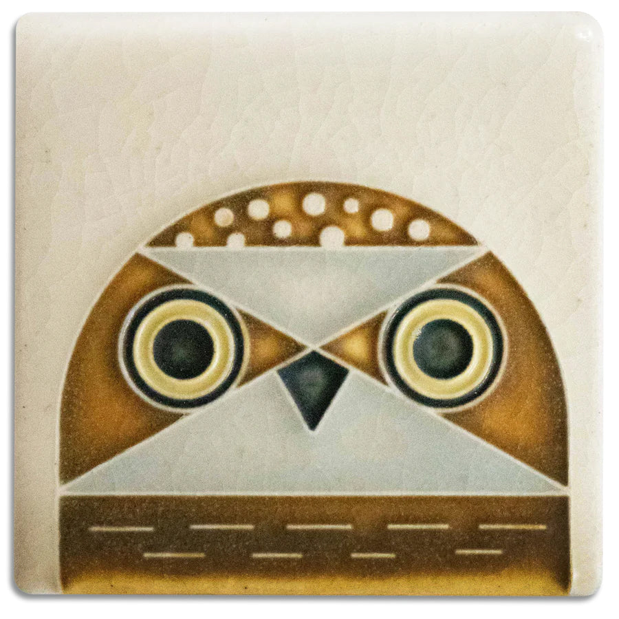 This Charley Harper Mini tile features a whimsical little owlet by artist Charley Harper. Midcentury modern meets Motawi mastery in this charming art tiles. Tiles are 5/8" thick and have a notch at the back for hanging.