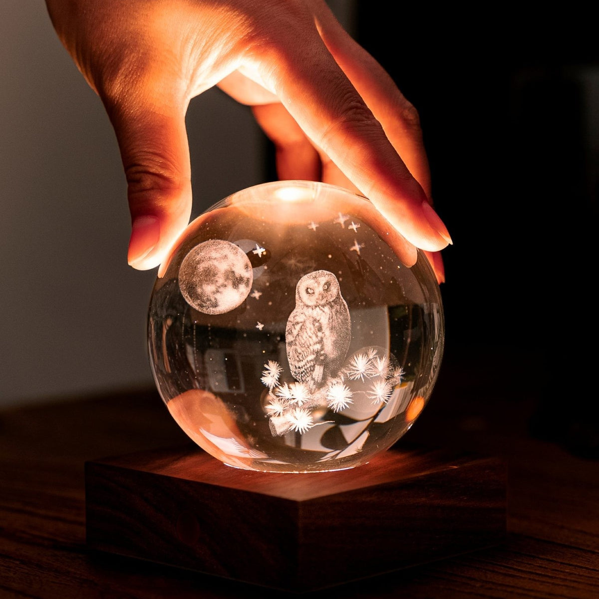 AMBER CRYSTAL OWL MOON LAMP