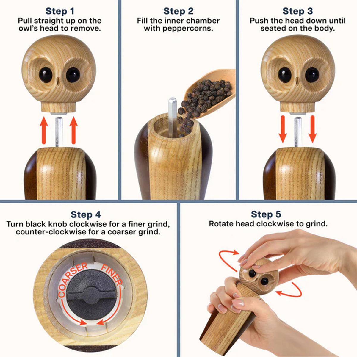 WOODEN OWL PEPPERMILL