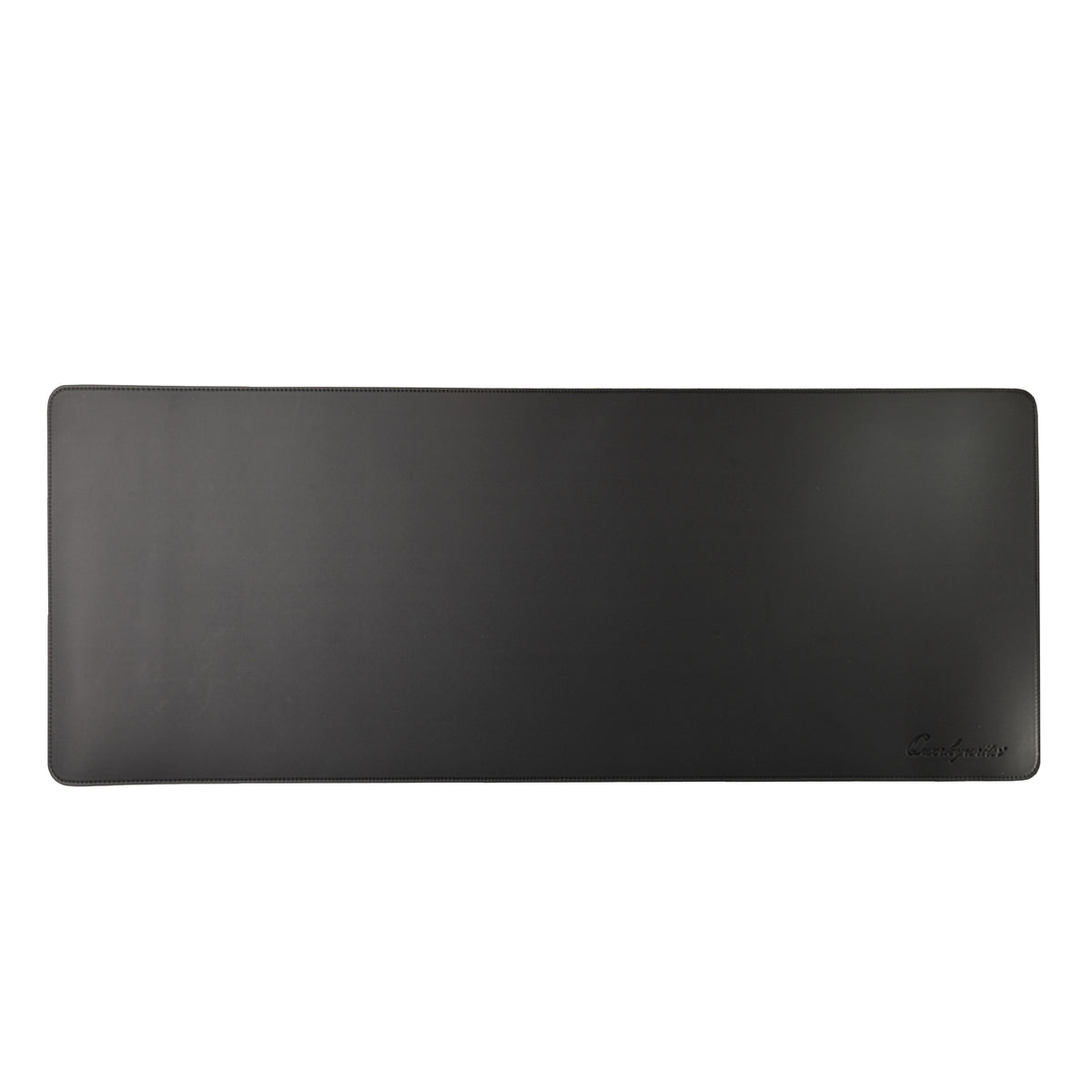 Black desk mat on a white background