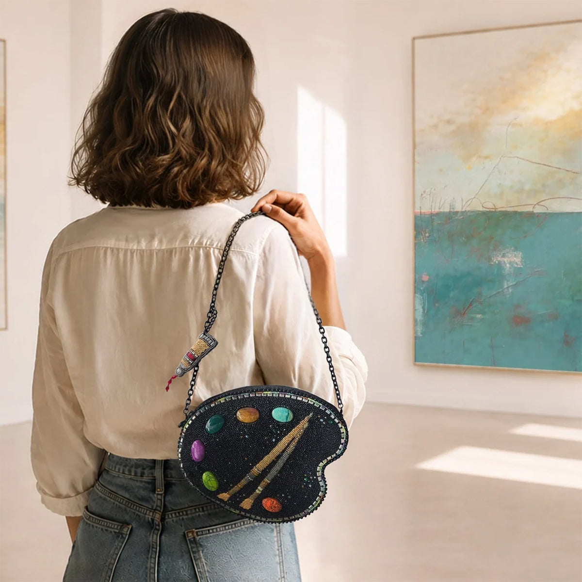 BRUSHSTROKES ARTISTS PALETTE BEADED CROSSBODY