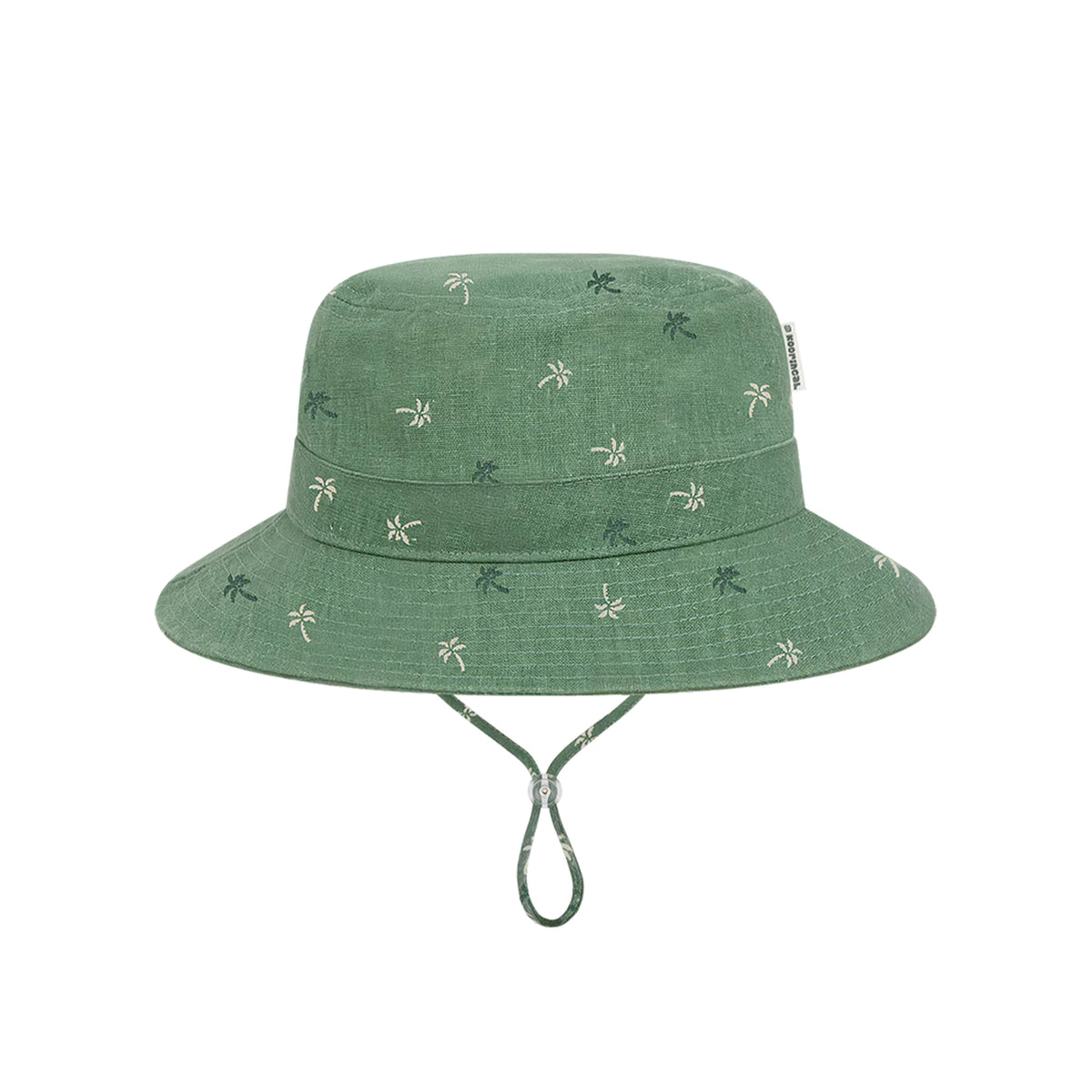 Green baby bucket hat with floral pattern on a white background