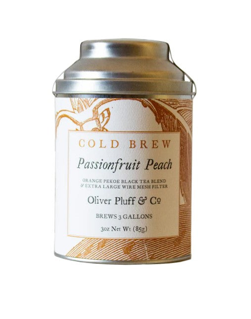 This refreshing black tea brews easily in cold water and makes the perfect fruity summer tea. Comes complete with its own wire mesh tea brewing ball for a perfect and simple steep. Ingredients: Black tea leaves, orange blossoms, marigold blossoms, passionfruit peach flavoring. Net weight: 3oz.