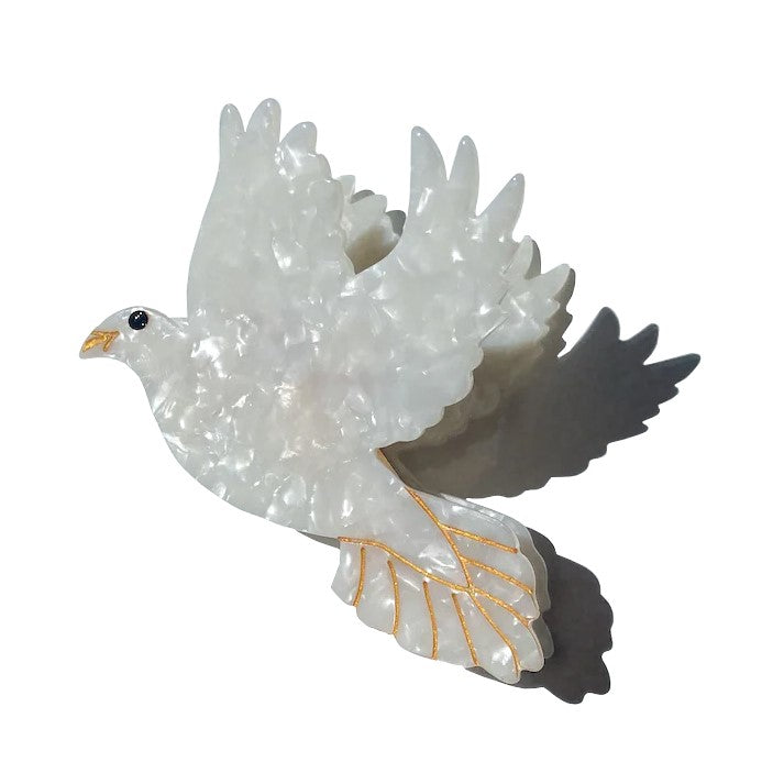 Add a little tranquility to your up-do with this adorable Peace Dove hair clip. It is double sided for a perfect look from every angle. Made from premium materials including a biodegradable wood pulp acetate, making these clips both beautiful and kind to the environment! 100% plastic-free. Dimensions: 3" x 2".