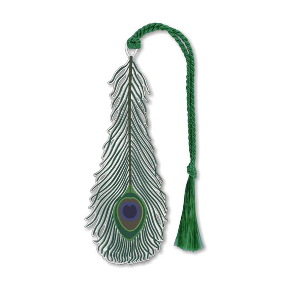 This bookmark is inspired by Auguste Delaherche’s peacock vase, which was shown at the Exposition Universelle in Paris in 1889. Delaherche used peacock feathers for their iridescence and exoticism. A popular Art Nouveau motif, they appeared on Tiffany glass and other decorative arts.  Solid brass. 1.25" W x 3.75" L.
