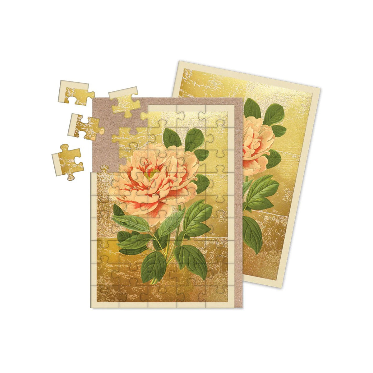 Floral puzzle notecard with pieces on a white background