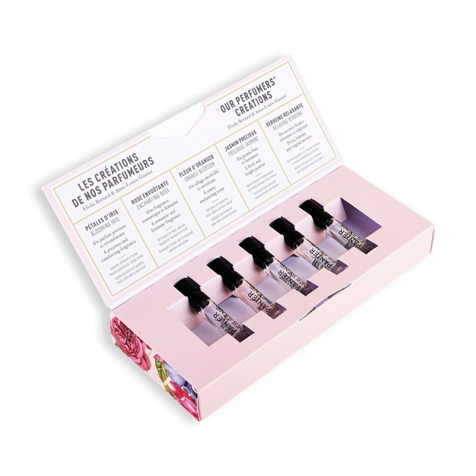Floral-themed perfume set  in boxed packaging on a white background