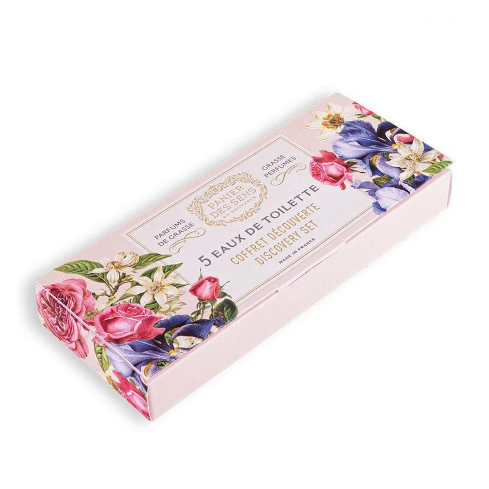 Floral-themed perfume set  in boxed packaging on a white background
