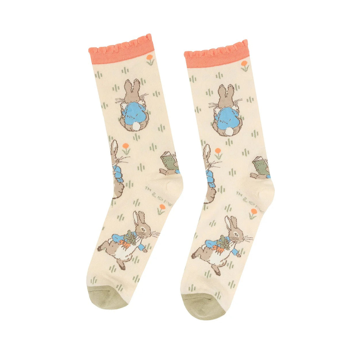 Pair of socks featuring Beatrix Potter's Peter Rabbit character on a white background