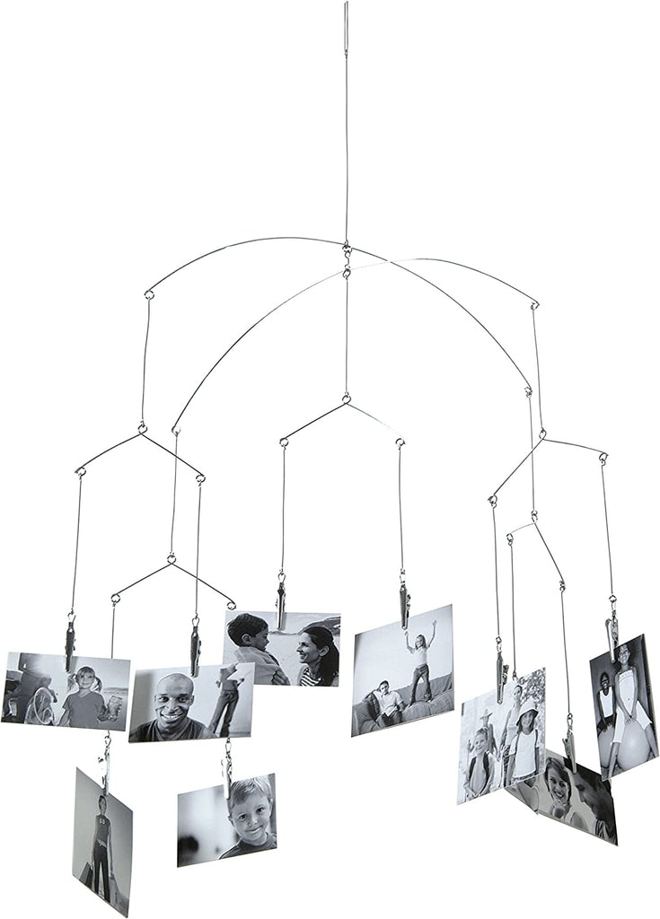 A fun and unusual way to display your favorite photos! This stainless-steel mobile holds ten photos, which can be attached and changed easily with the handy alligator clips at the end of each wire. Perfect for any open space. Great gift idea. Measures approximately 16 by 22-inches.