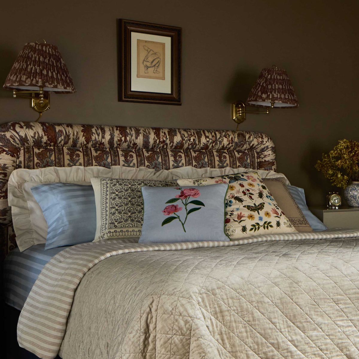 GARDEN ROSE EMBROIDERED PILLOW