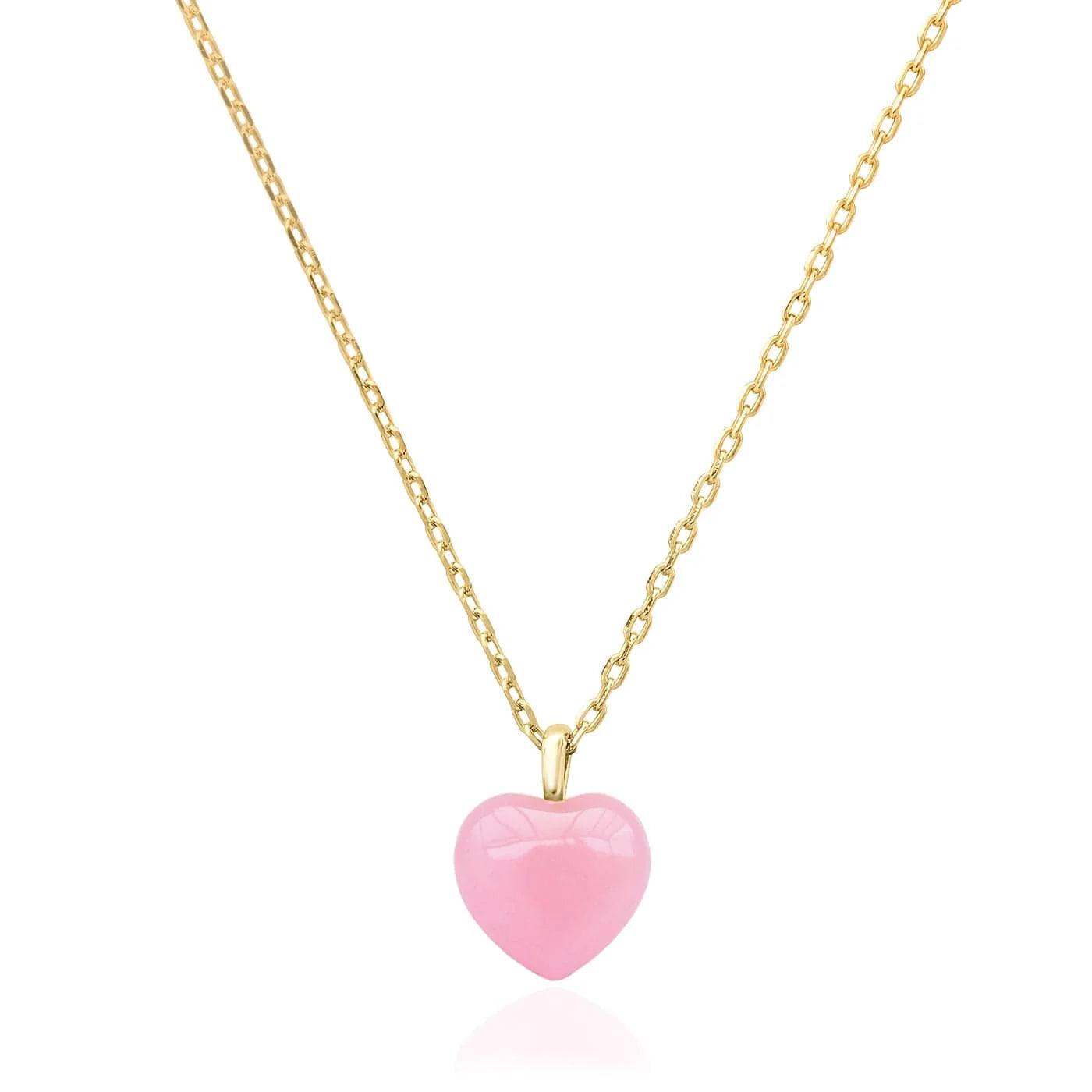 Necklace with a pink heart-shaped pendant on a white background