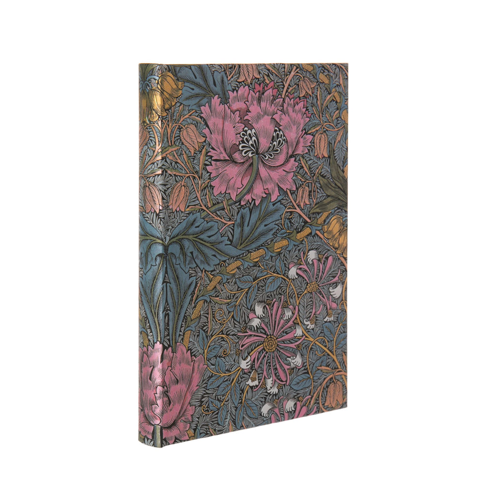 William Morris (1834—198) was one of the most celebrated practitioners of the Arts & Crafts movement. This journal features his famous pink honeysuckle print on the cover and has a luxuriously metallic finish.144 lined pages. Cream colored 120 GSM paper.  5" x 7" x 0.5".