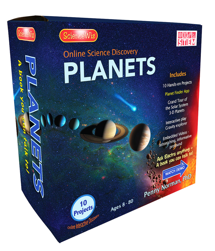 Explore the Solar System as never before possible. Planets seamlessly combines 10 hands-on projects with a highly interactive, book you can talk to. YES - A book you can talk to! It runs in all browsers, on desktops, laptops, tablets and cell phones. It does not require special software.