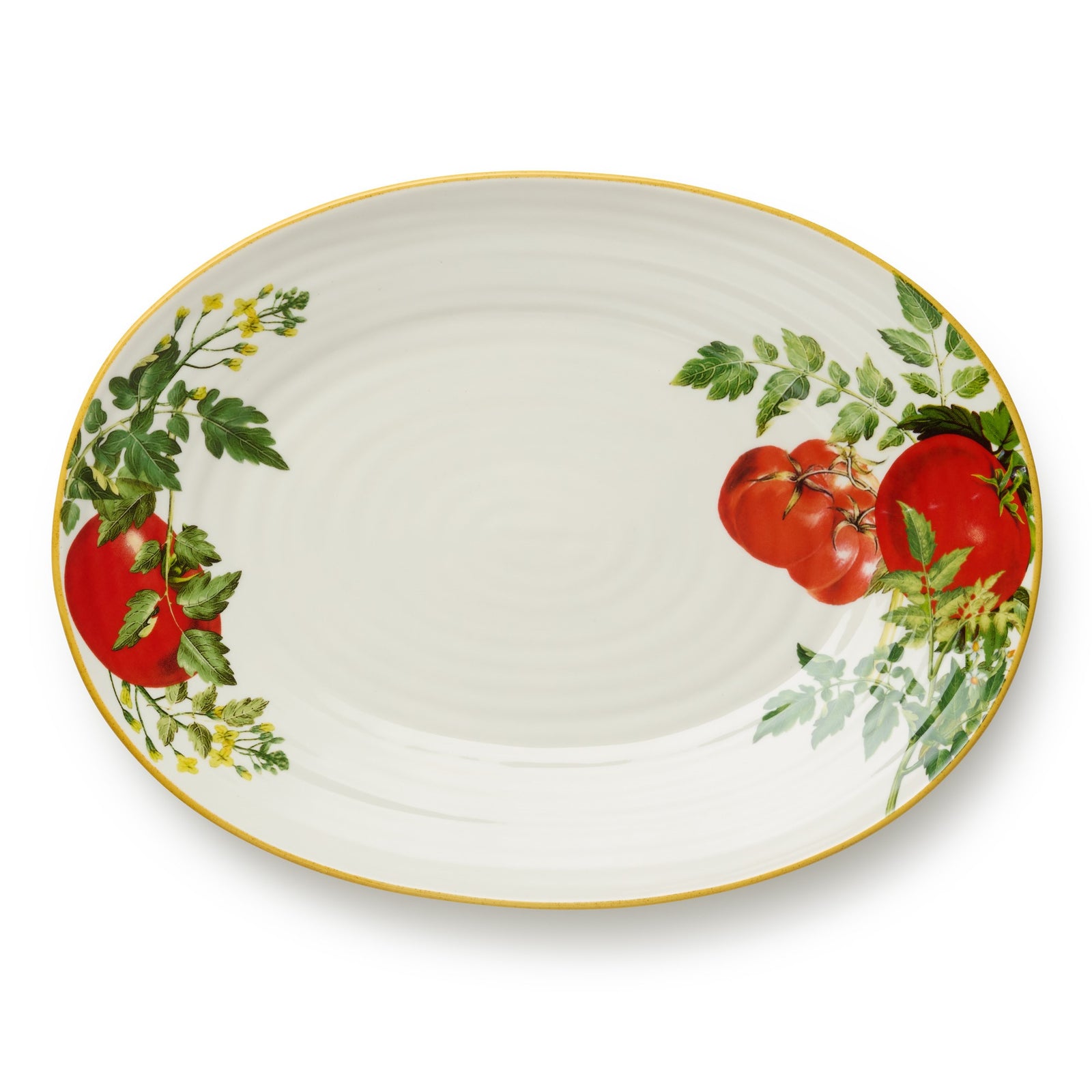 Decorative plate with tomato design on a white background
