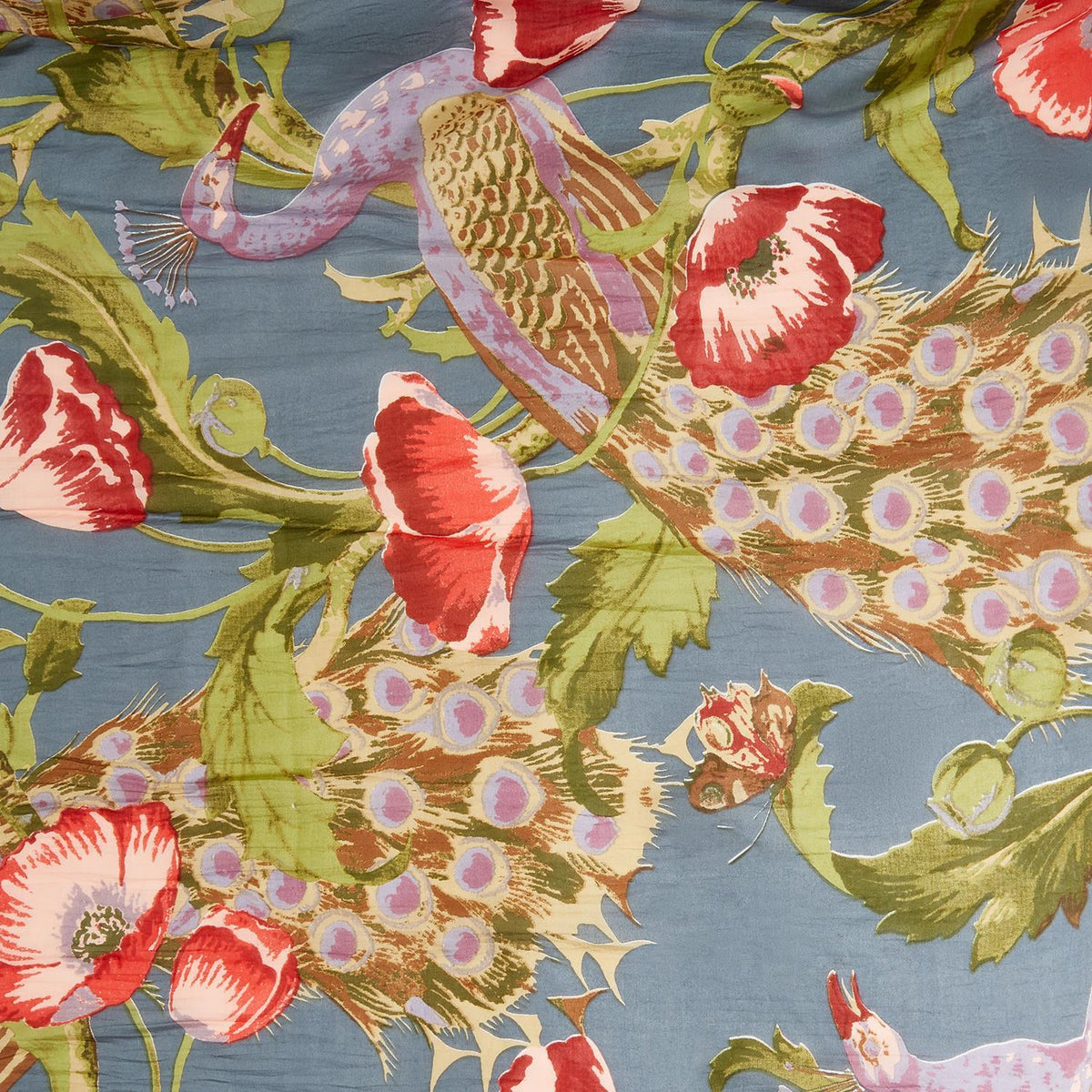 POPPIES AND PEACOCKS SHORT KIMONO