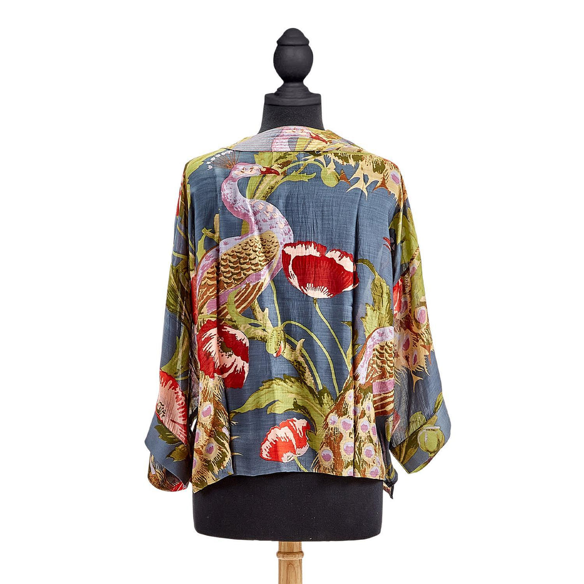 POPPIES AND PEACOCKS SHORT KIMONO