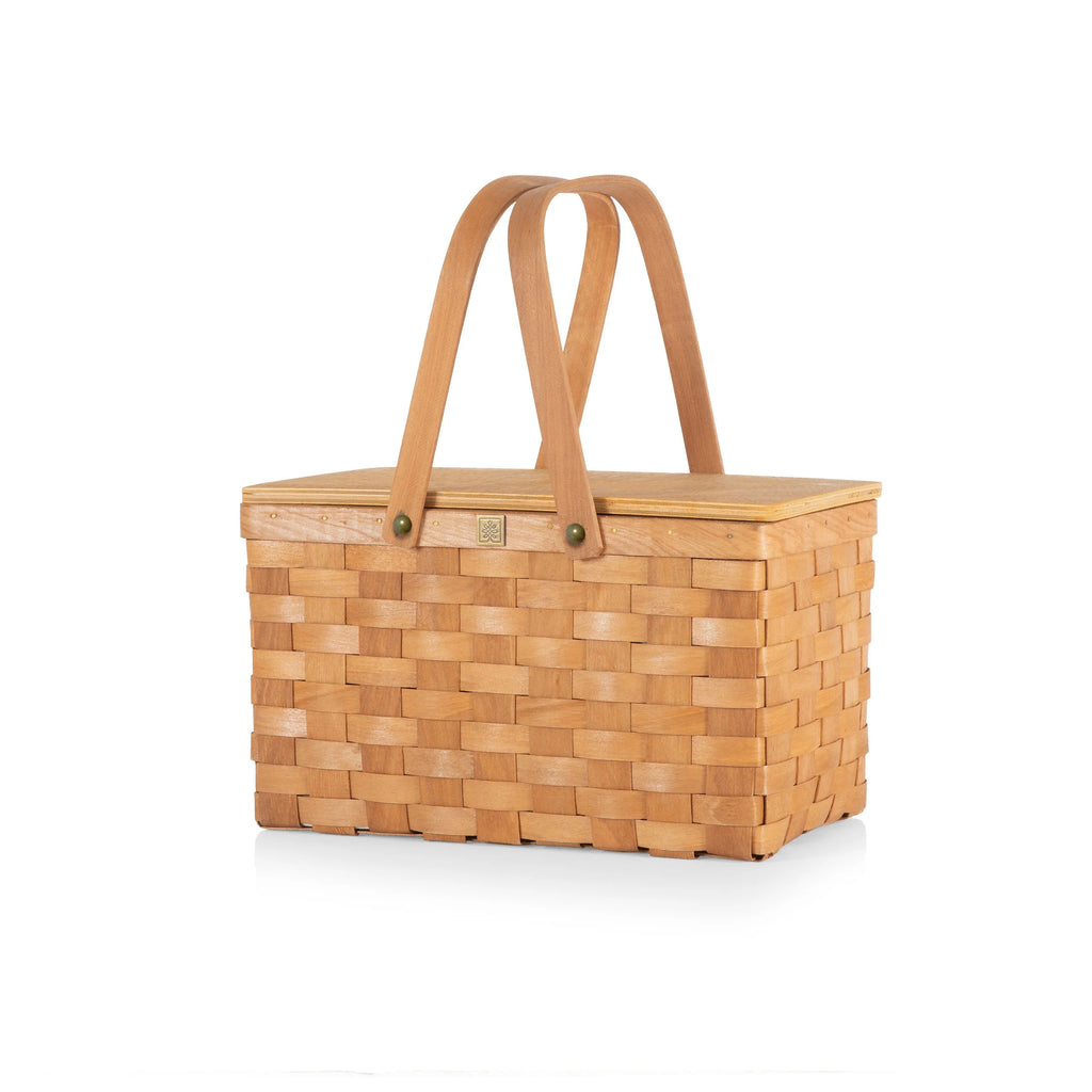 Handwoven wicker picnic basket, ideal for your office lunch or for toting wine and snacks to an outdoor concert. Features an interior cool bag to keep your food and drinks fresh until you're ready to picnic. Removable lid for easy access. Removable insulated interior cooler. Measures 12.13" x 7.13" x 7.25".