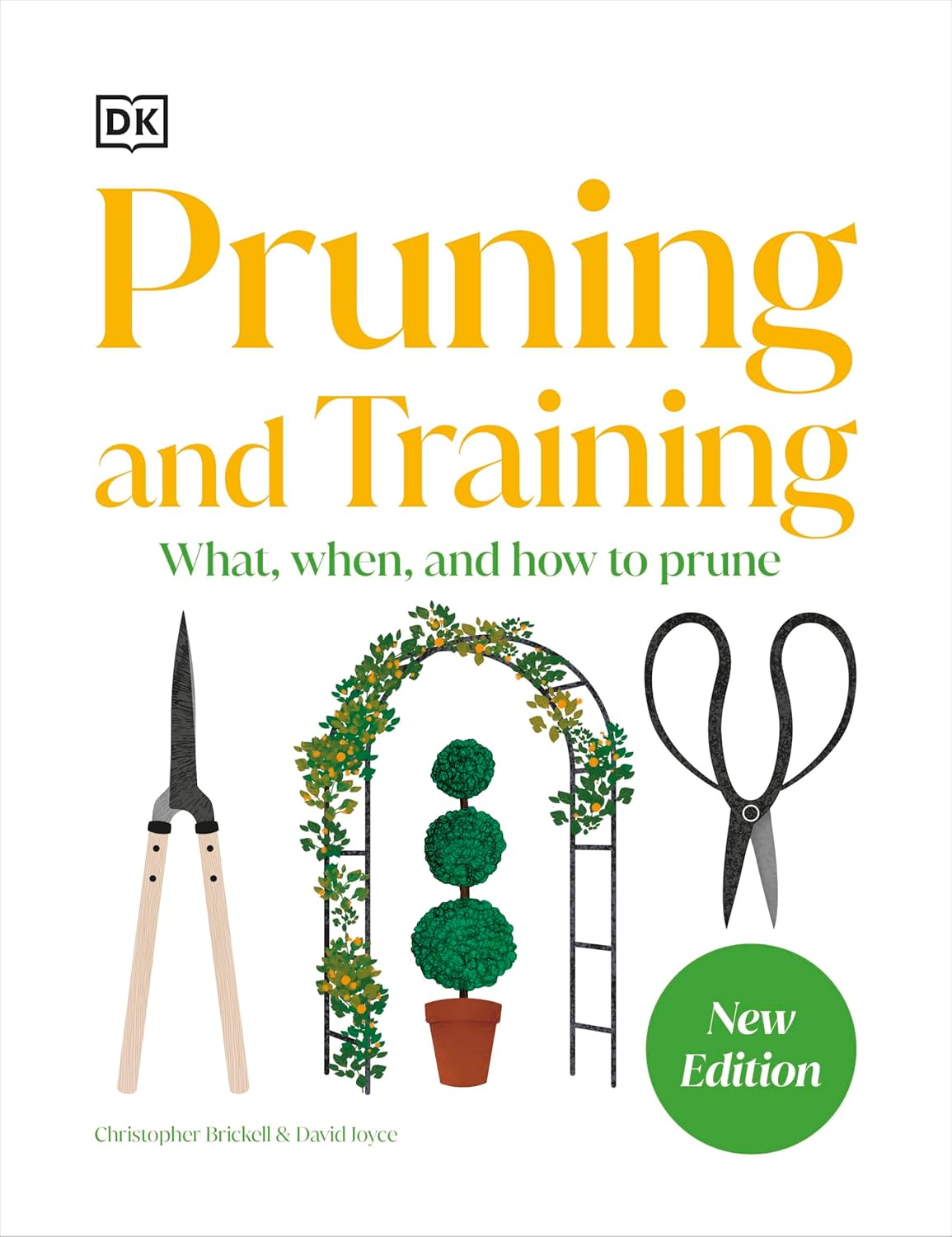Book titled 'Pruning and Training' by DK on a white background