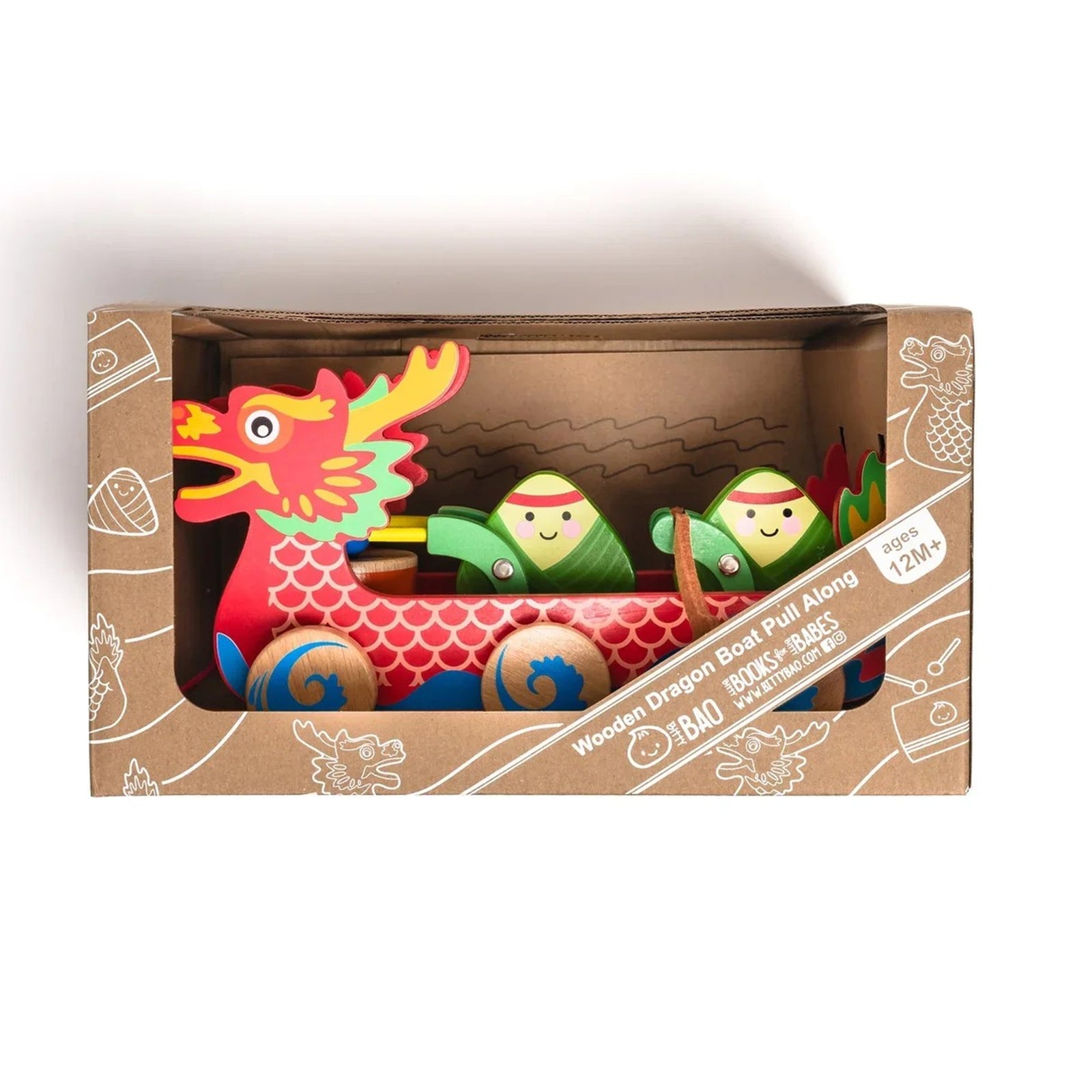Colorful wooden toy with a Chinese Dragon Boat on a white background