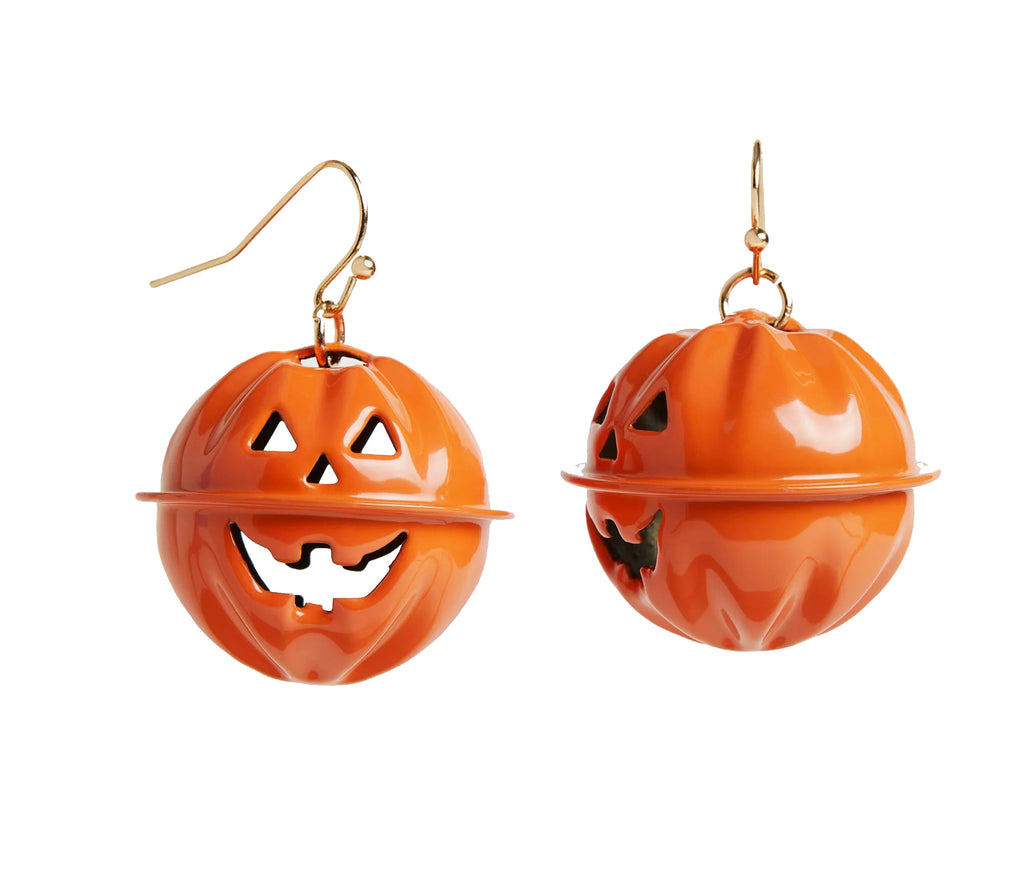 These jingling Jack O' Lantern earrings will add the perfect sprinkle of pumpkin spice to your Halloween outfit. Metal jingle earrings Hypoallergenic & nickel free. Hook fastening. Dimensions: 1" x 1".