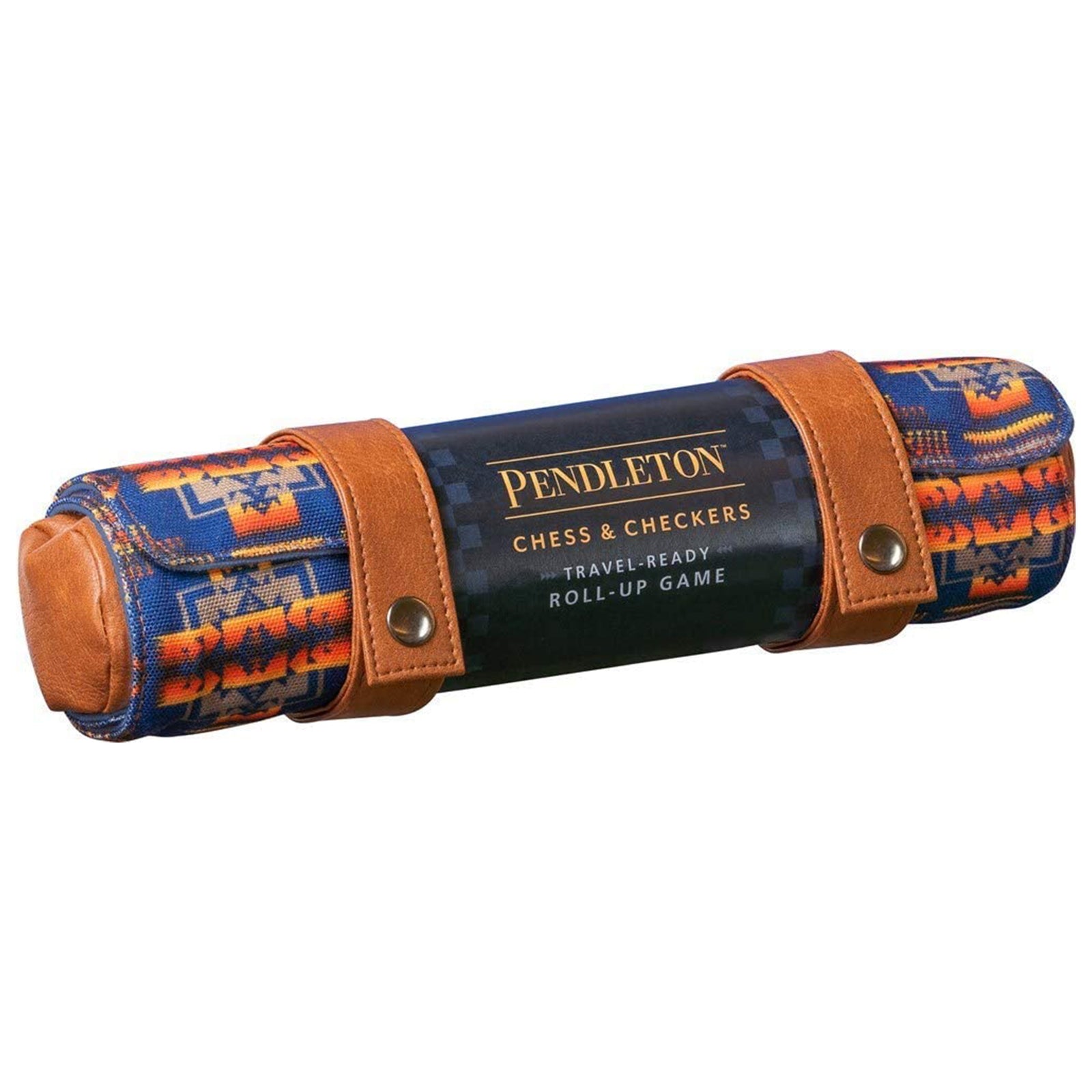 Pendleton Chess & Checkers roll-up game with blue and orange pattern