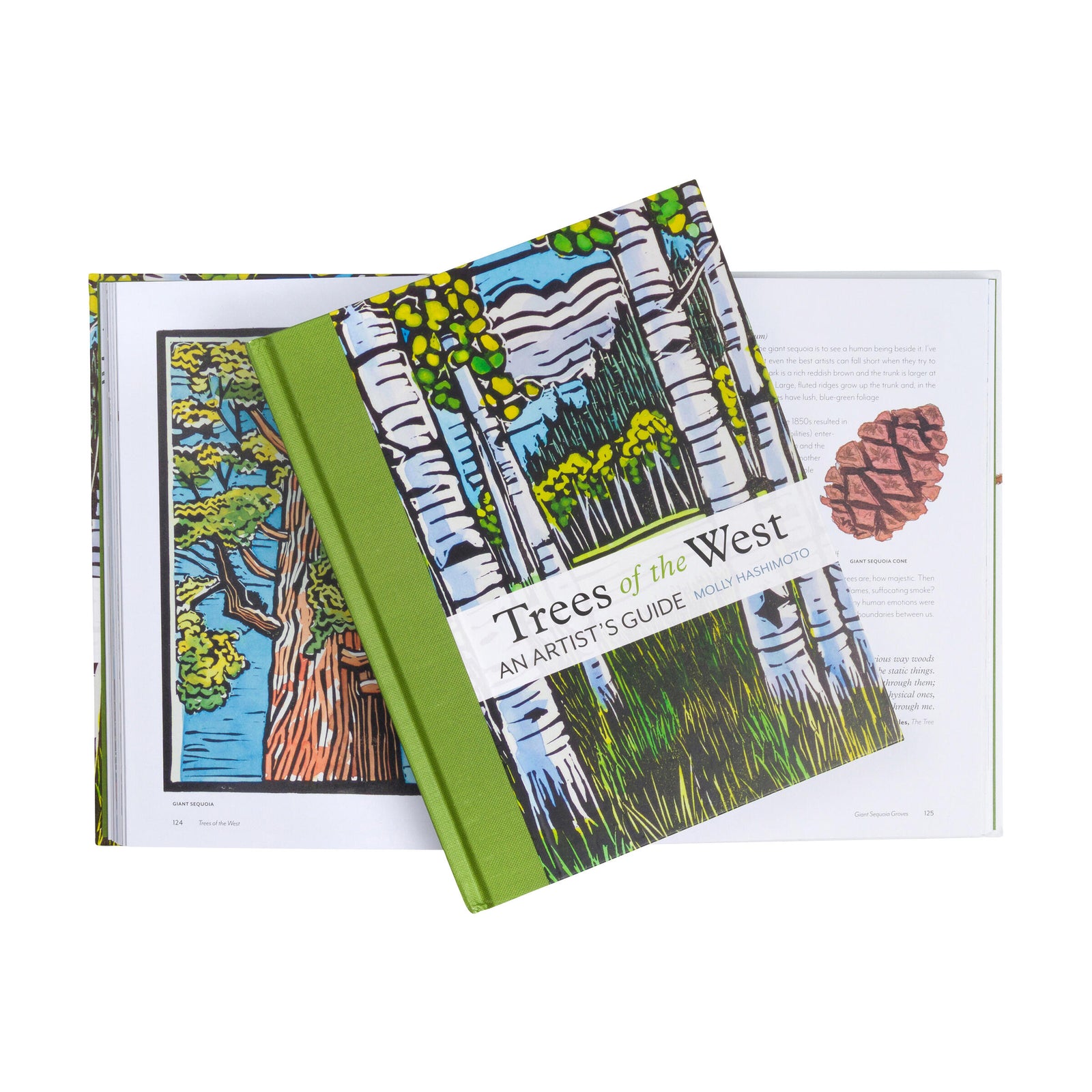 Book titled 'Trees of the West' with illustrations on a white background