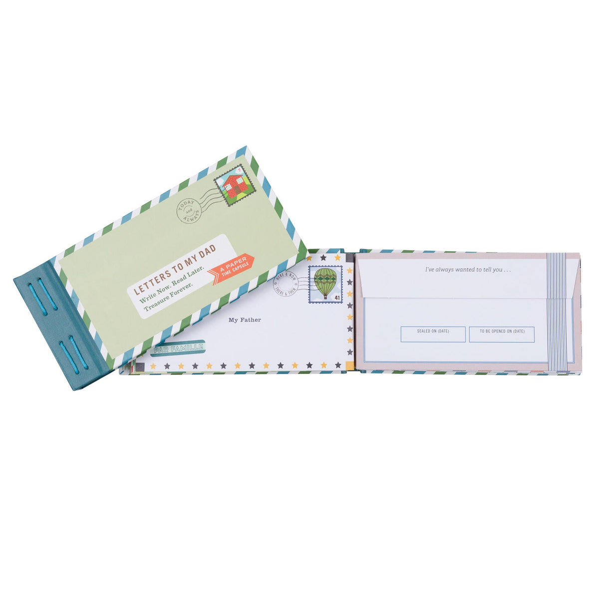 Set of stationery items including an envelope and a letter pad on a white background