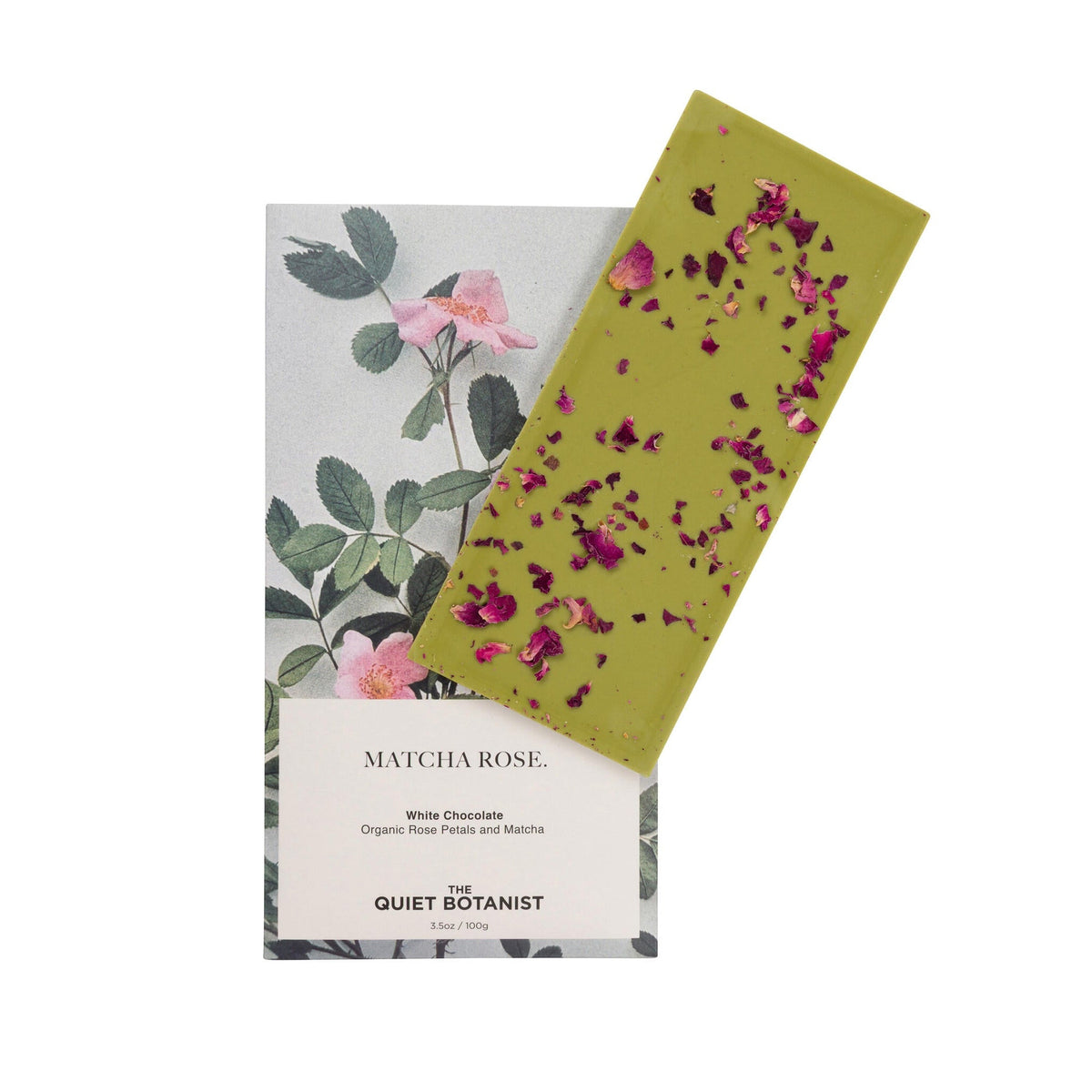 Matcha Rose product packaging with floral design on a white background