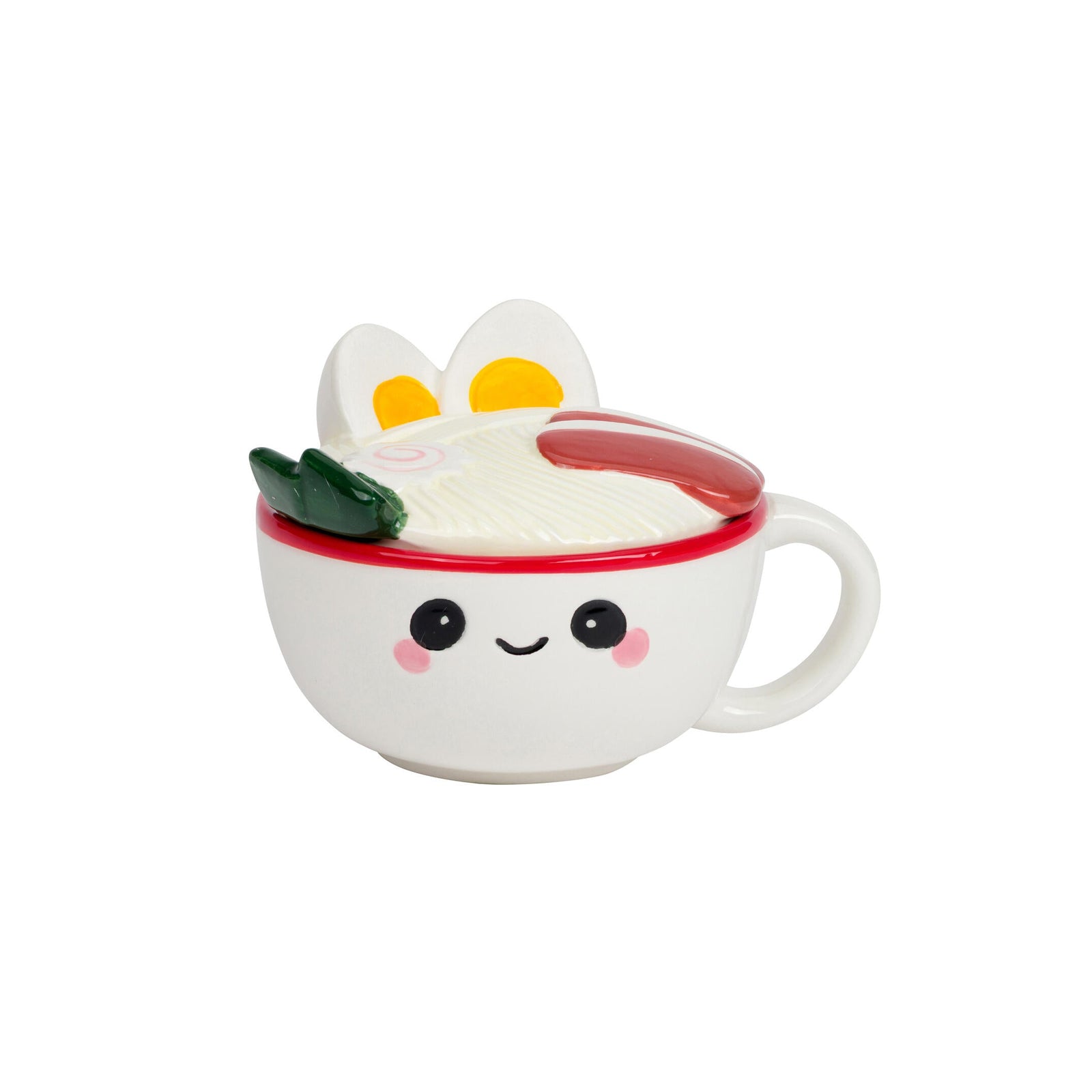 Cute ceramic mug with a face design on a white background
