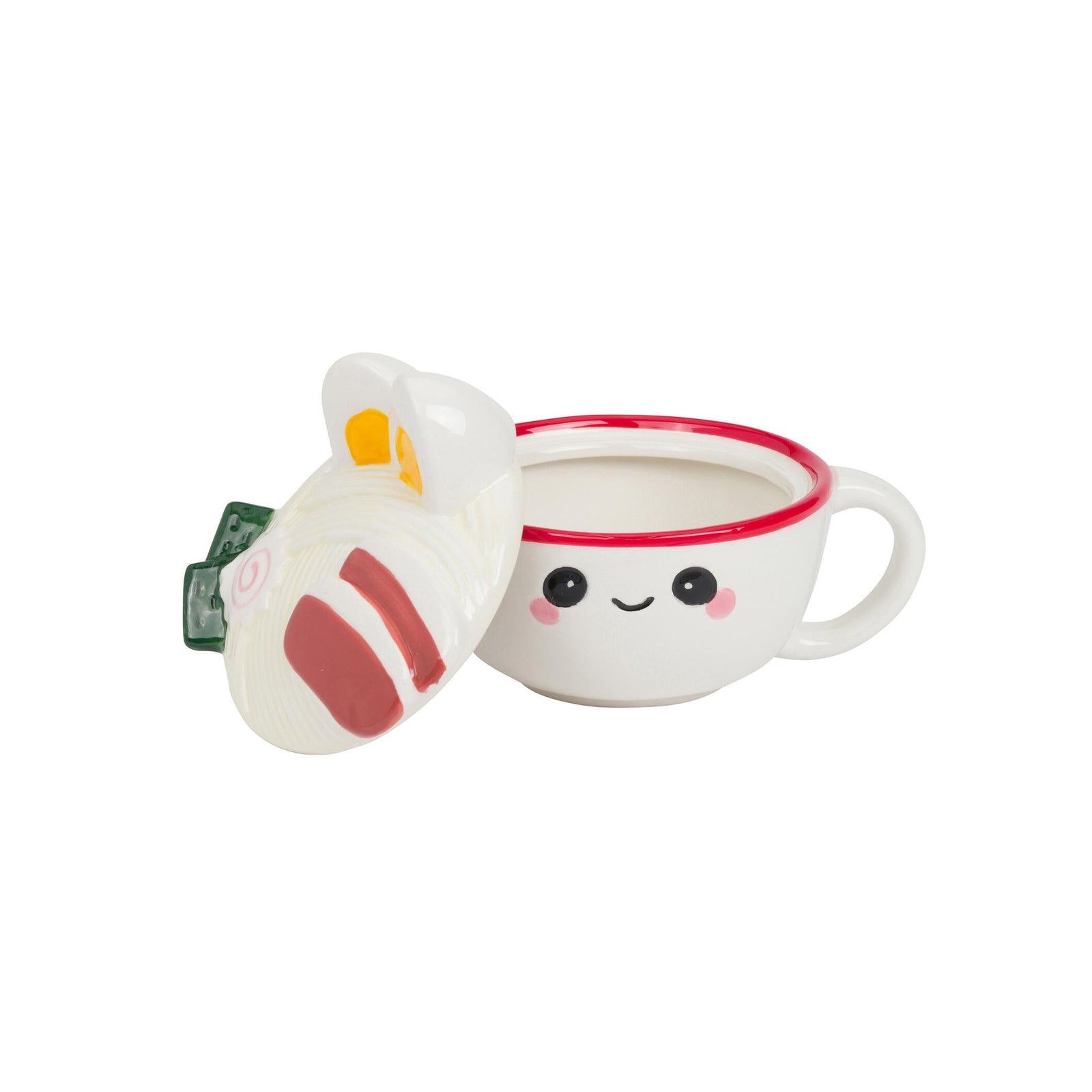 Cute ceramic mug with a face design on a white background