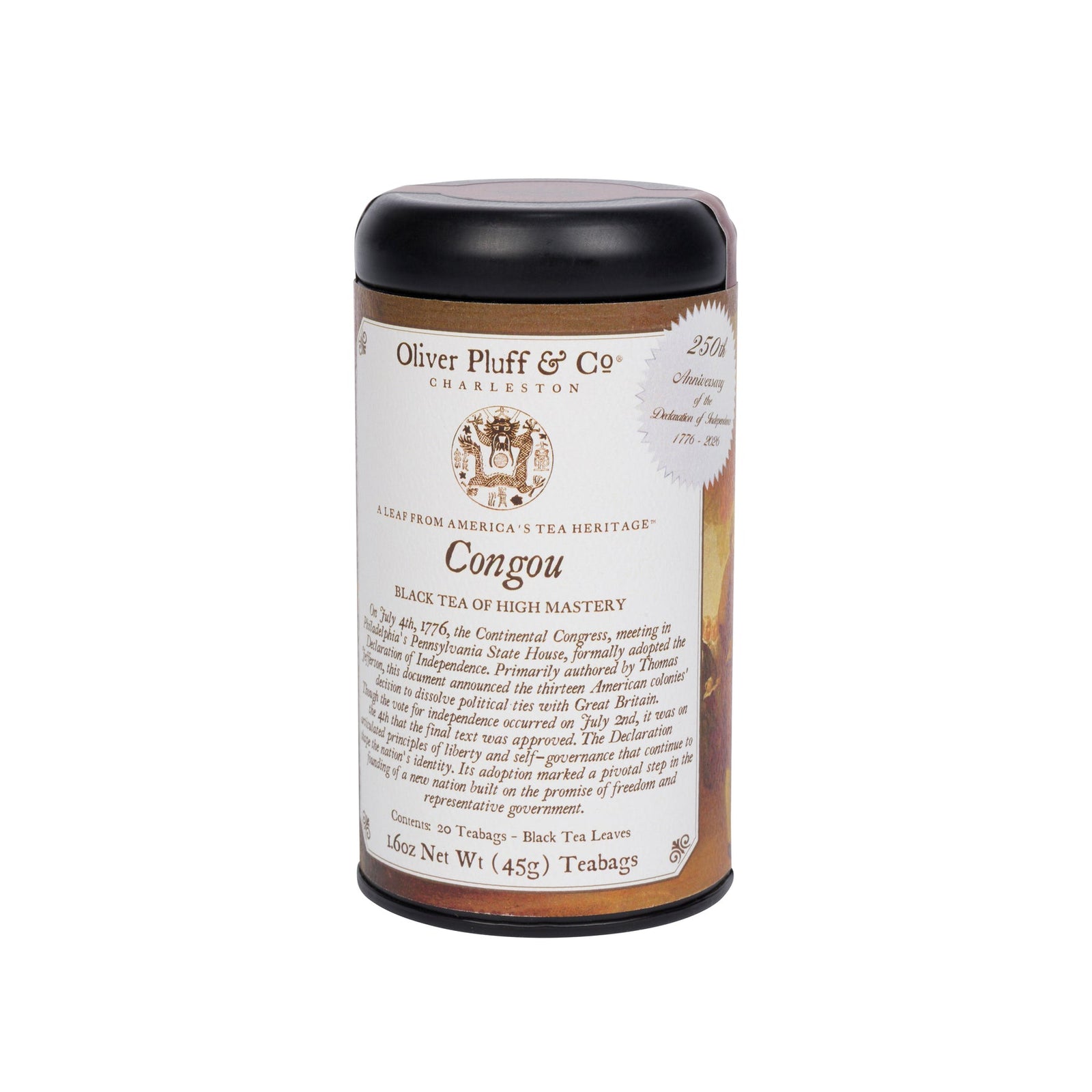 Tea canister with historical design on a white background