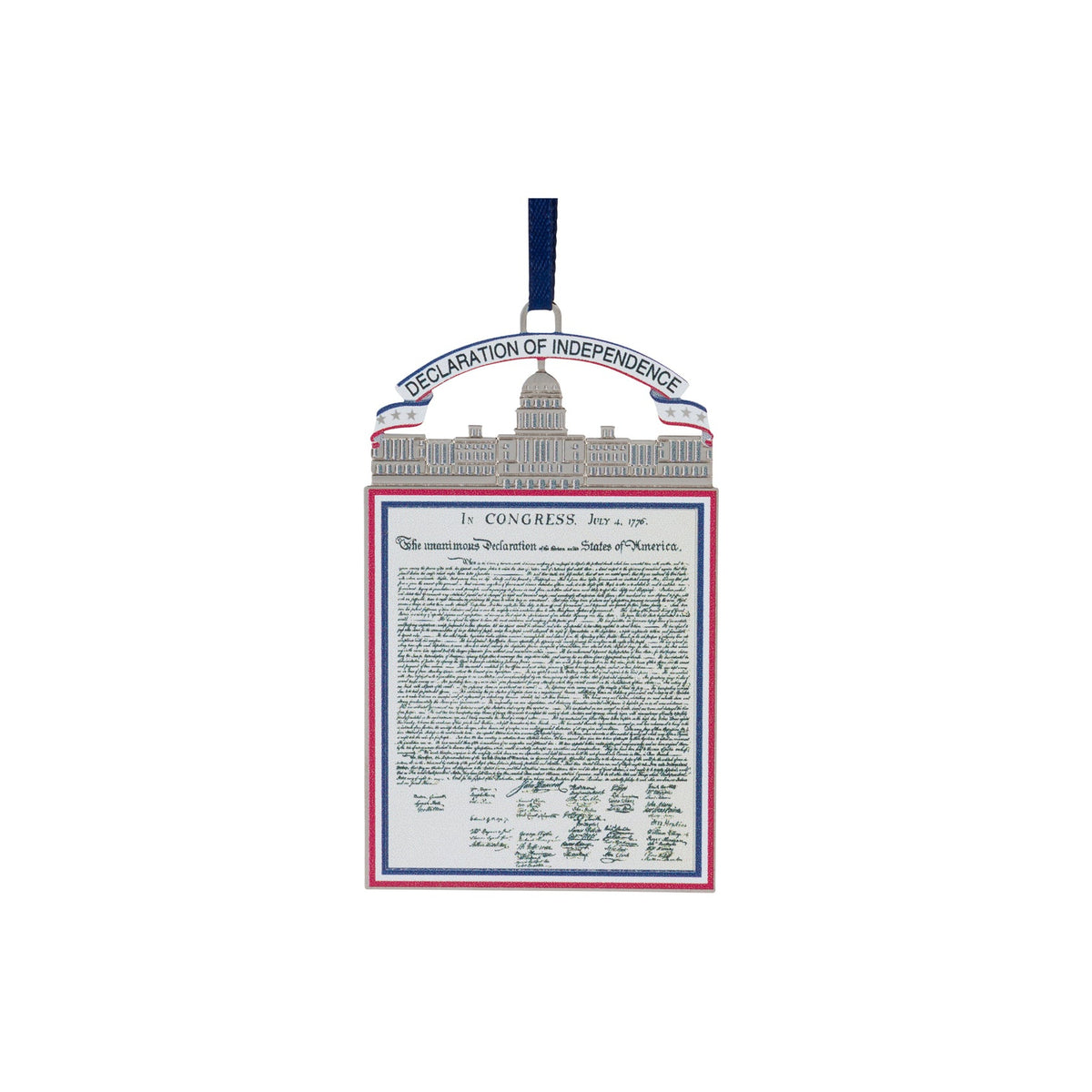 Decorative ornament with text resembling the Declaration of Independence on a white background