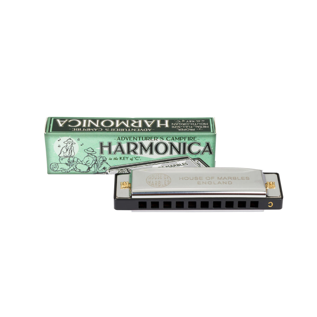 Harmonica with packaging on a white background