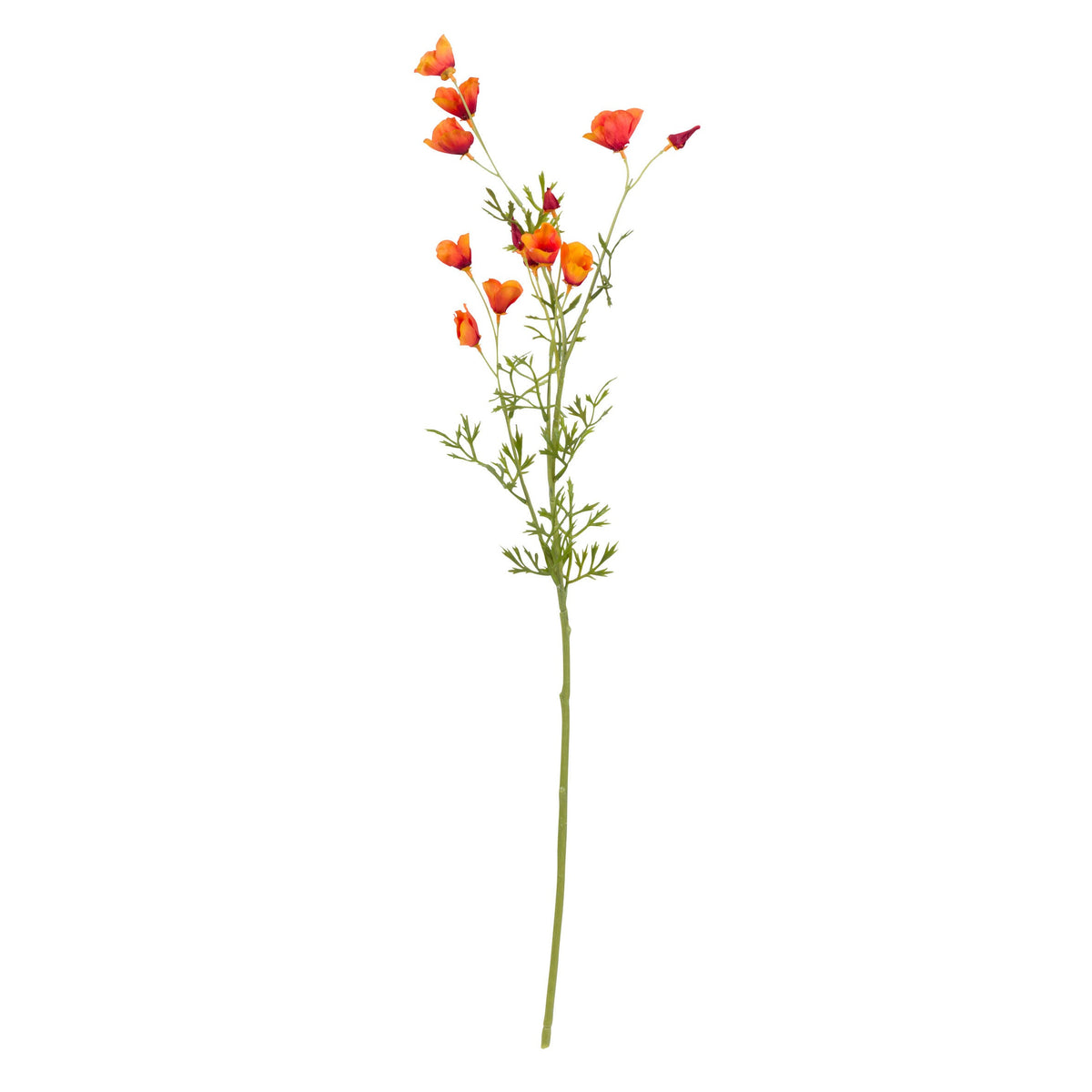 Artificial flower stem with red flowers on a white background