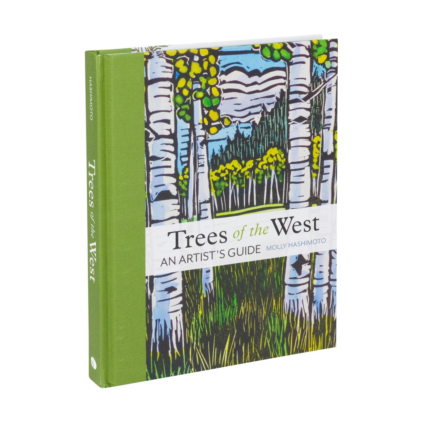 Book titled 'Trees of the West' with illustrations on a white background