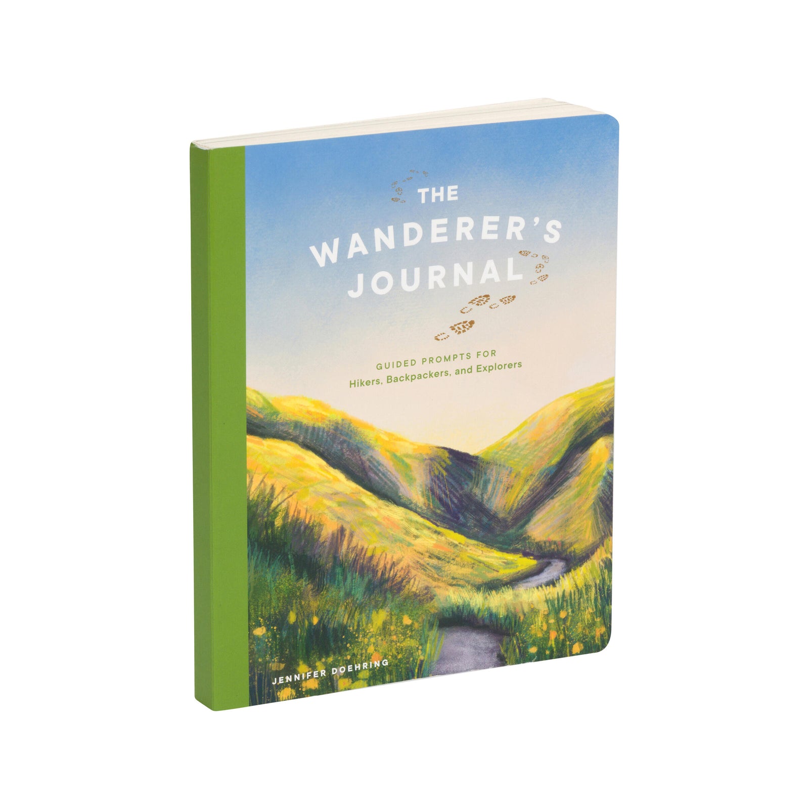 Journal titled 'The Wanderer's Journal' with a mountain illustration on a white background
