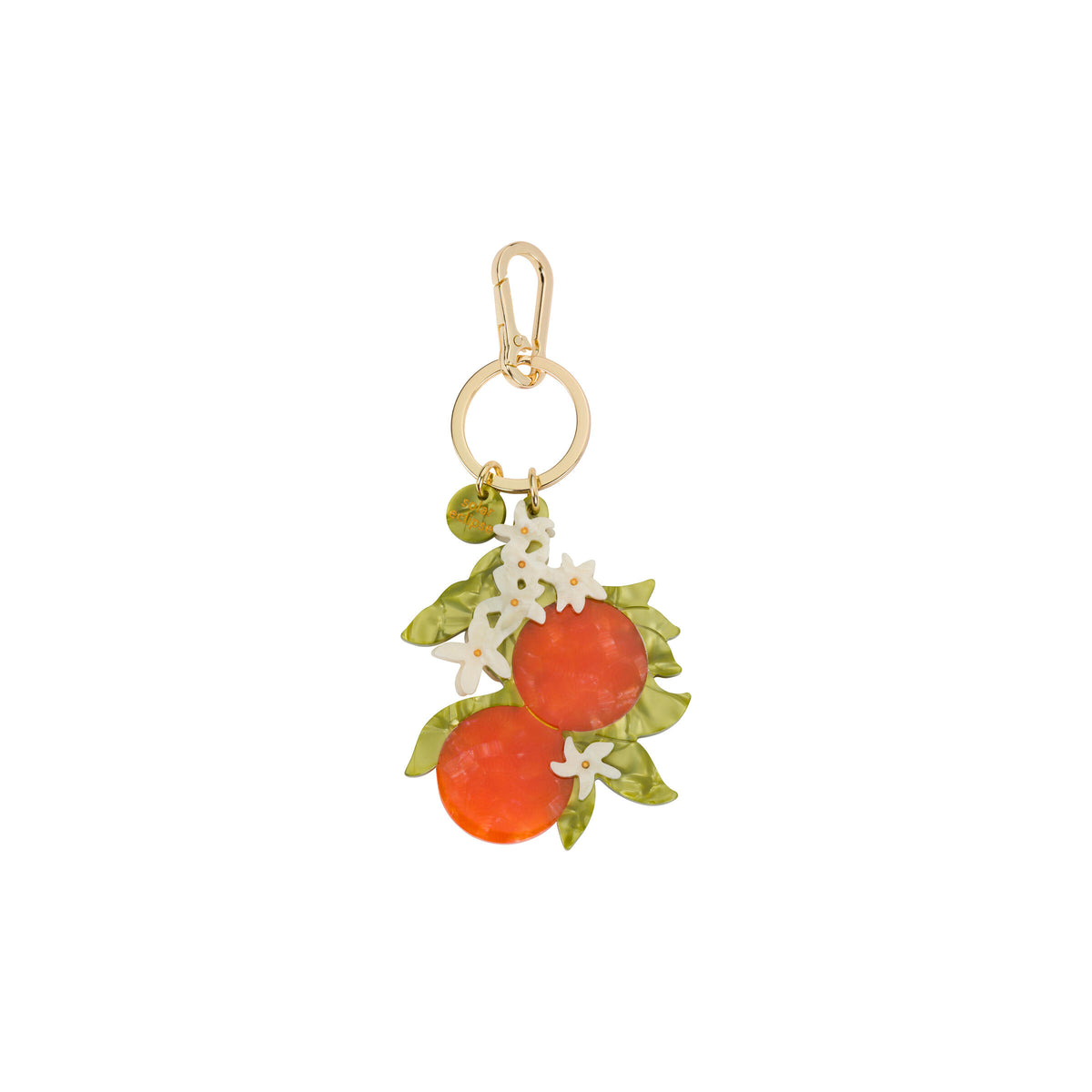 Keychain with orange fruits and flowers on a white background