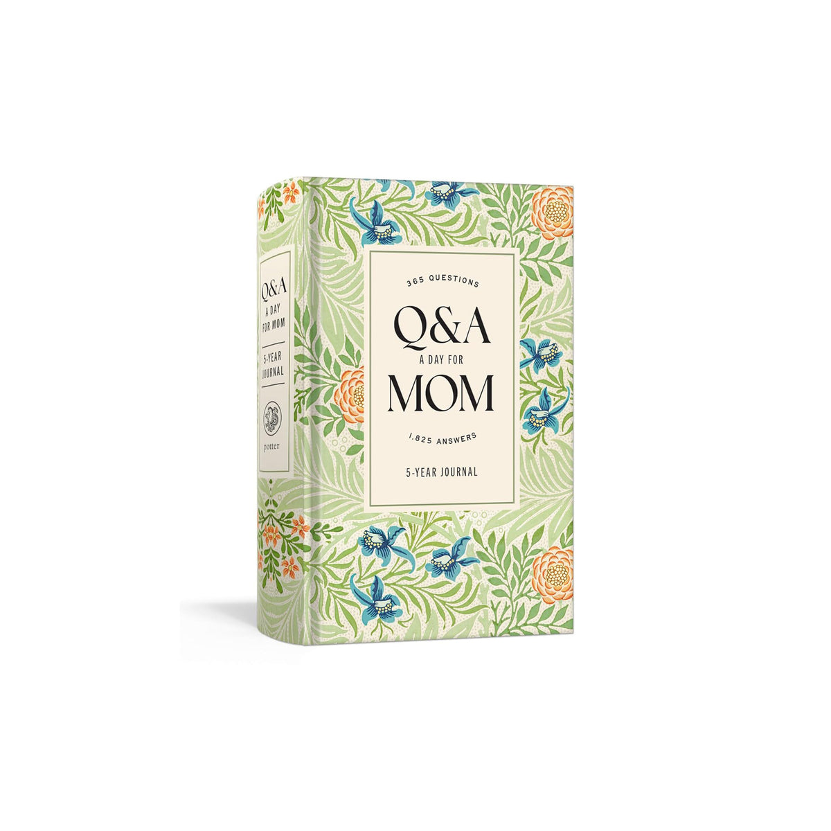 Journal titled 'Q&A for Mom' with floral design on a white background