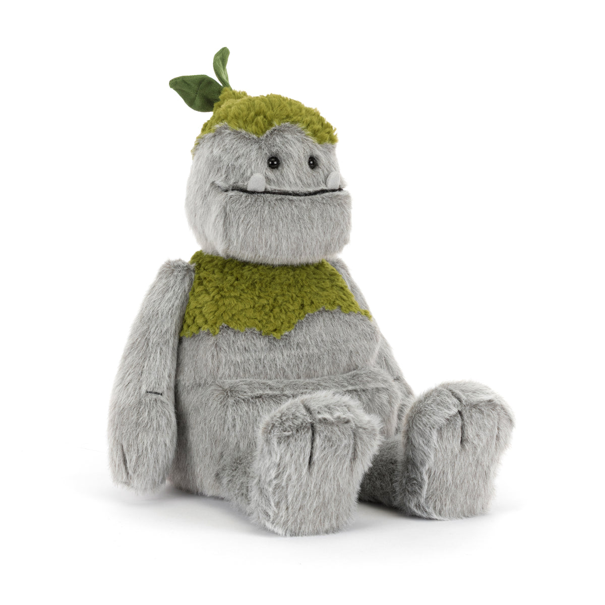 Plush toy Jellycat 'Rockleton' with a green top hat and scarf on a white background