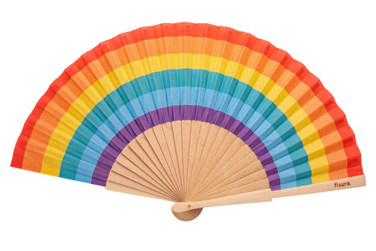 Look cool and stay cool with this colorful, fun, folding fan. Made from textile and wood obtained from sustainably managed forests, which is also pretty cool. Makes a fabulous gift, or make it your own perfect, indispensable weapon to slip into your purse and fight the heat wherever you go. Size when open: 16" x 8". 