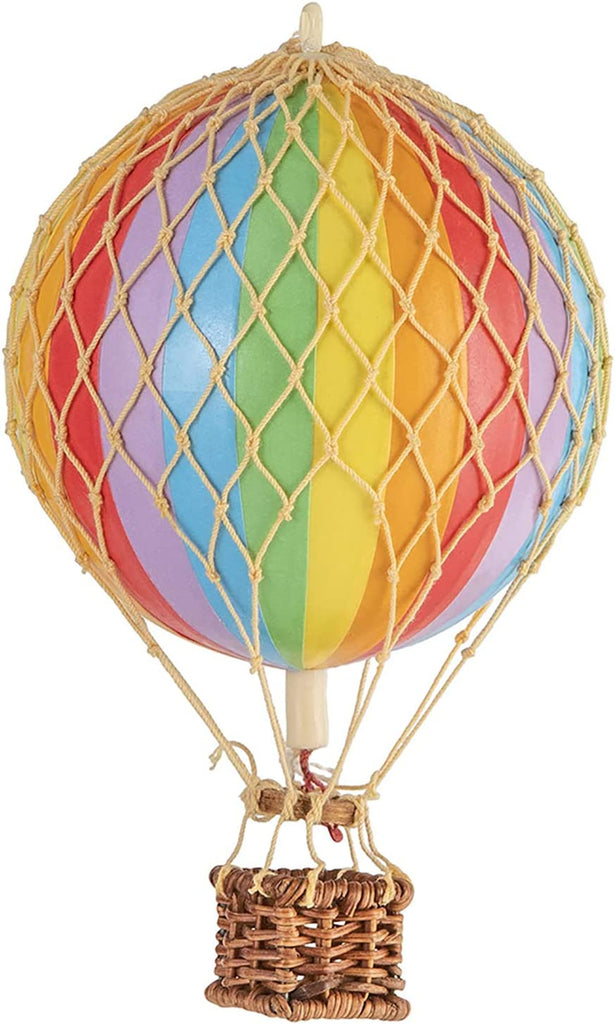 The perfect, colorful addition to a nursery, conservatory, or wherever you want to add a touch of fun! This wonderful vintage style hot air balloon is hand finished and even features a real rattan woven basket! 5.3 inches x 3.3 inches Hand woven netting and real rattan basket Comes with hanging wire.