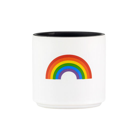 Brighten up any home or office with this small rainbow motif planter. Made of durable stoneware and featuring a modern matte finish, this ceramic container is perfect for air plants, succulents or cacti. 3.25″H x 3.25″Dia. Stoneware ceramic No drainage hole Dishwasher safe.